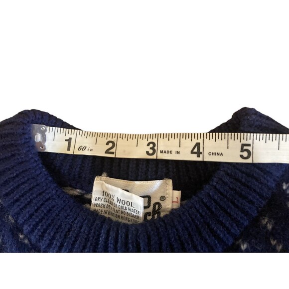 Vintage Woolrich 100% Wool Blue Deer Hearts Birds Tooth Fair Isle Sweater Large - Picture 9 of 12